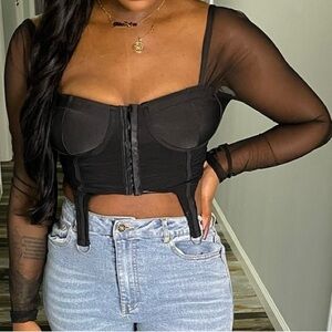 Black Sheer Sleeve Corset Top
